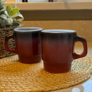 (2) Vintage Anchor Hocking Fire King Brown Ombre Stackable Mugs